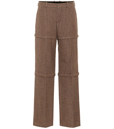 Balenciaga Checked Wool Pants In Brown