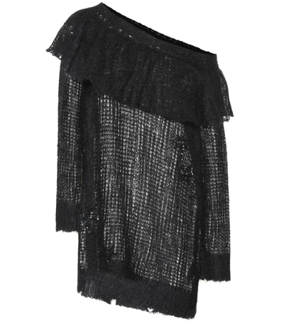 Valentino Embroidered Mohair-blend Sweater In Black