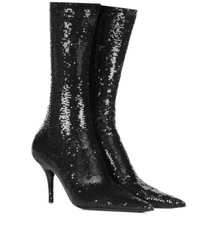 Balenciaga Knife Sequined Sock Boots In Black