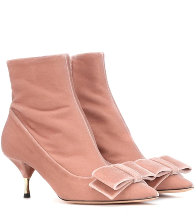 Rochas Velvet Ankle Boots In Pink