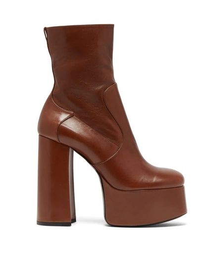 Saint Laurent Billy 140 Leather Ankle Boots In Brown
