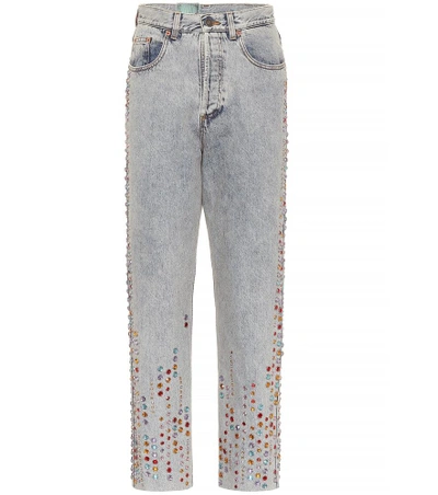 Gucci Crystal-embellished Jeans In Blue