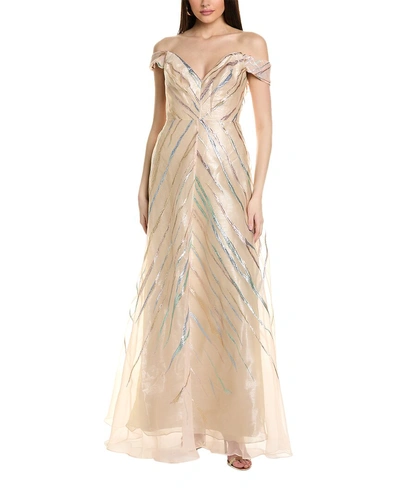 Rene Ruiz Off-the-shoulder Gown In Beige