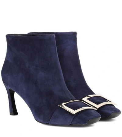 Roger Vivier Trompette Suede Ankle Boots In Blue