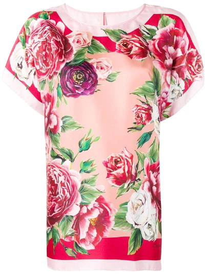 Dolce & Gabbana Floral-printed Silk Blouse In Rosa