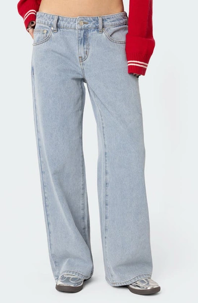 Edikted Raelynn Washed Low Rise Jeans In Light-blue