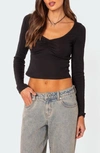 Edikted Nat Ruched Crop Top In Black