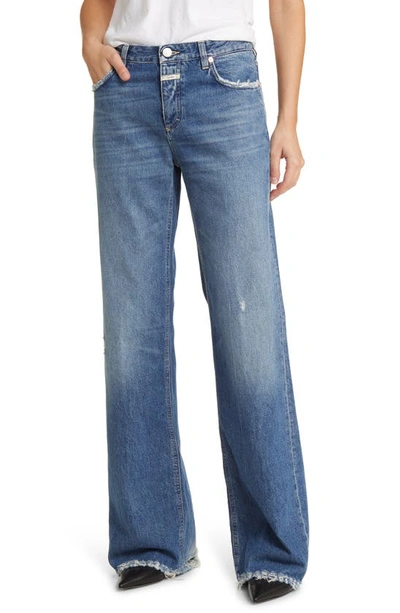 Closed Gillan Raw Hem Wide Leg Jeans In Mid Blue