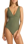 Sea Level Panel Line Multifit One-piece Swimsuit In Khaki