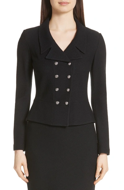 St John Gail Knit Double Breasted Jacket In Caviar