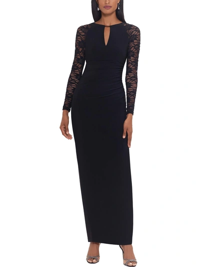 B & A By Betsy And Adam Womens Lace Sleeve Long Evening Dress In Black