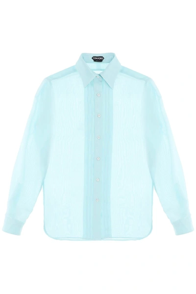 Tom Ford Blusa Semitrasparente In Charmeuse In Blue