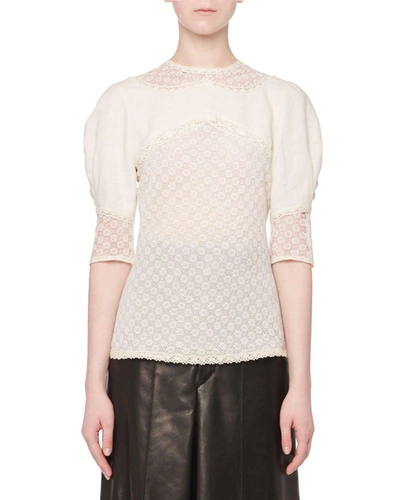 Isabel Marant Volume-sleeve Linen Lace Top In White