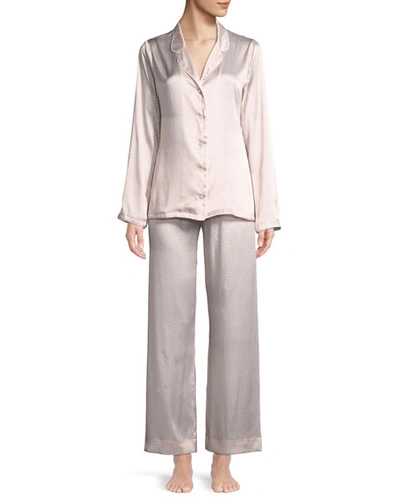 Derek Rose Brindisi Silk Charmeuse Pajama Set In White/pink
