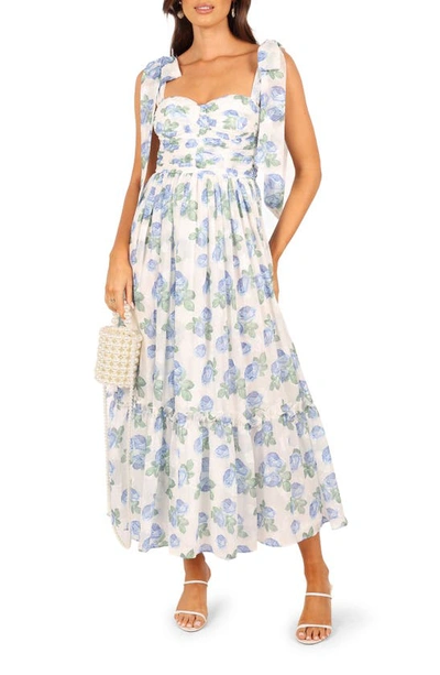 Petal And Pup Floret Bow Strap Midi Sundress In Blue