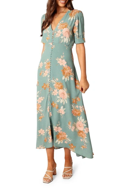 Petal And Pup Frampton Floral Short Sleeve Maxi Dress In Blue Floral