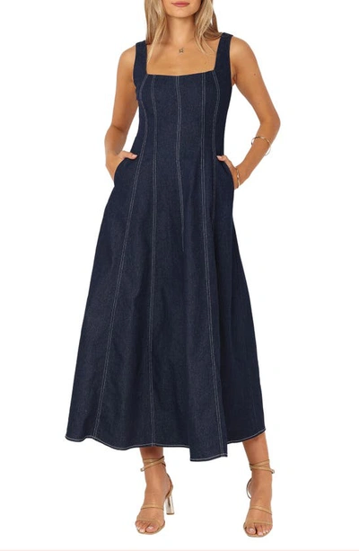 Petal And Pup Callum Sleeveless Denim Maxi Dress In Dark Denim