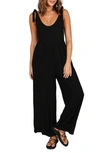 Petal And Pup Ayla Tie Shoulder Wide Leg Linen Jumpsuit In Black