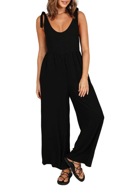 Petal And Pup Ayla Tie Shoulder Wide Leg Linen Jumpsuit In Black