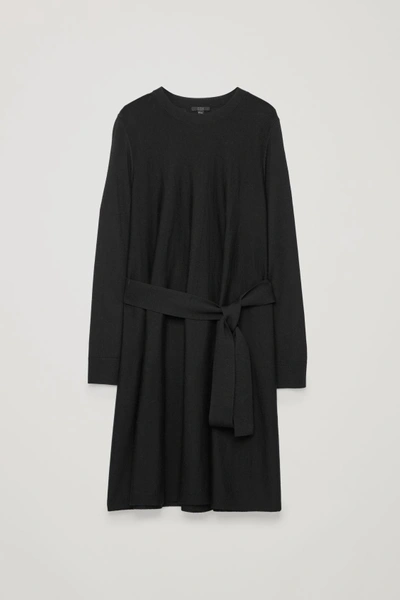 Cos A-line Merino-wool Knit Dress In Black