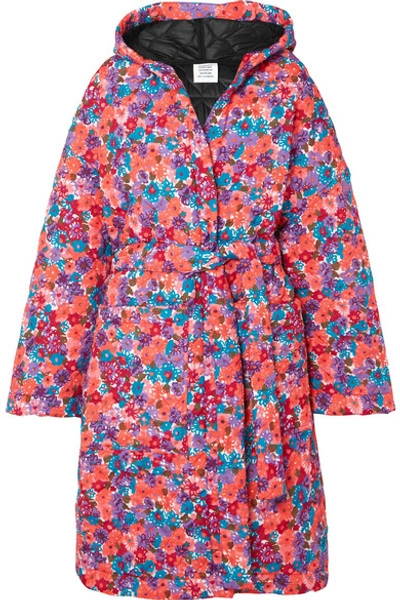 Vetements Oversized Quilted Floral-print Shell Coat In Red