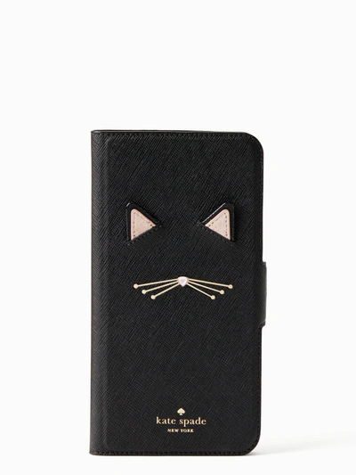 Kate Spade Cat Applique Iphone 7 & 8 Plus Folio Case In Black Multi