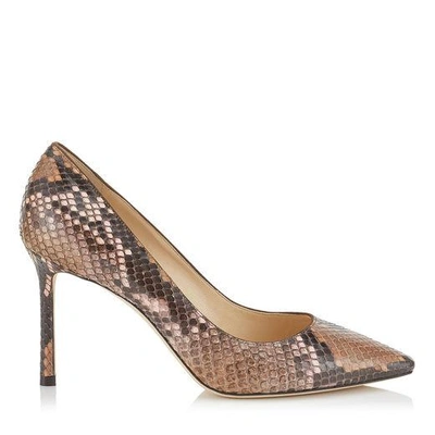 Jimmy Choo Romy 85 Nutmeg And Rosewater Dégradé Painted Python Pointy Toe Pumps In Nutmeg/rosewater