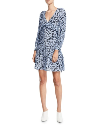N°21 Star-print Ruffle Silk Short Dress In Blue Pattern
