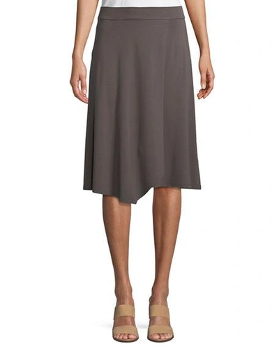 Eileen Fisher Knee-length Jersey Faux-wrap Skirt In Rye