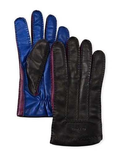 Etro Men's Colorblock Leather Gloves In Blue