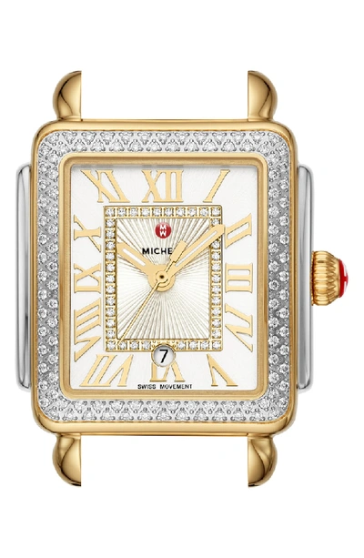Michele Deco Madison Diamond Dial Watch Head, 29mm X 31mm In Gold/ Silver/ White