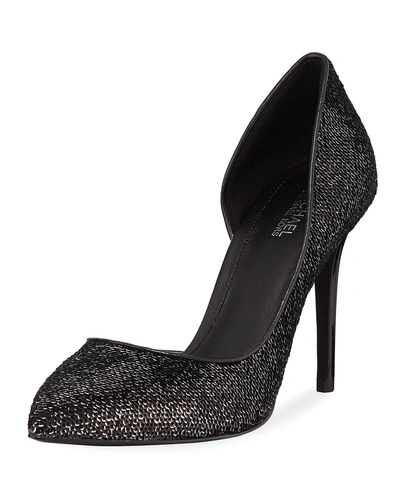 Michael Michael Kors Claire Sequined Leather D'orsay Pumps In Black/silver