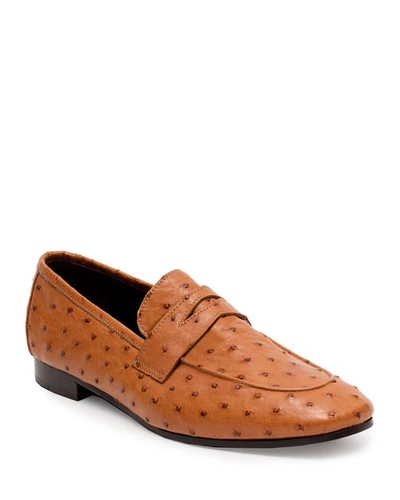 Bougeotte Flaneur Ostrich Penny Loafers, Cognac