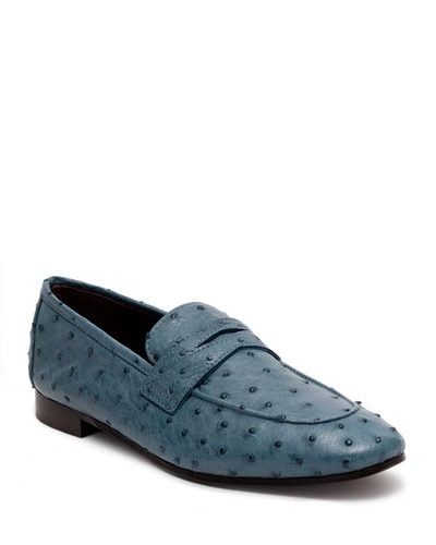 Bougeotte Flaneur Ostrich Penny Loafers, Blue