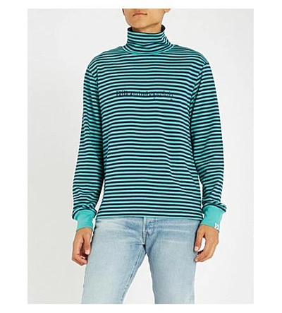 Billionaire Boys Club Striped Cotton-jersey Sweatshirt In Teal