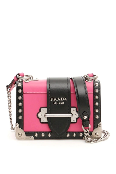 Prada Studded Cahier Bag In Fuchsia Nero