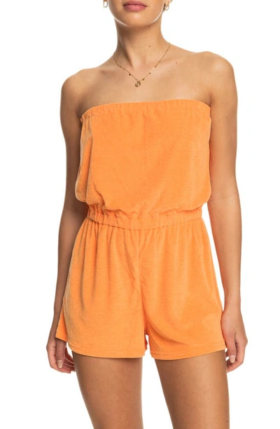 Roxy Special Feeling Strapless Terry Cloth Cover-up Romper In Mock Orange