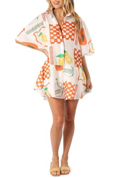 Petal And Pup Sebastian Fruit Print Romper In White Orange