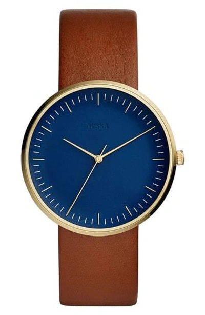 Fossil Essentialist Leather Strap Watch, 42mm In Brown/ Blue/ Gold