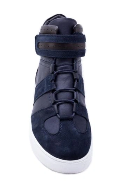 Badgley Mischka Belmondo High Top Sneaker In Navy Leather/ Suede