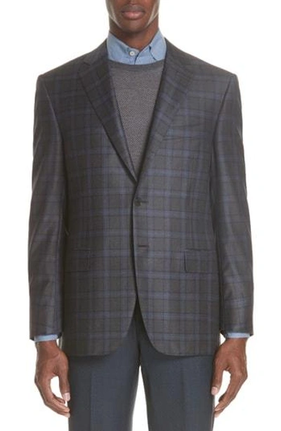 Canali Classic Fit Plaid Wool Sport Coat In Dark Grey
