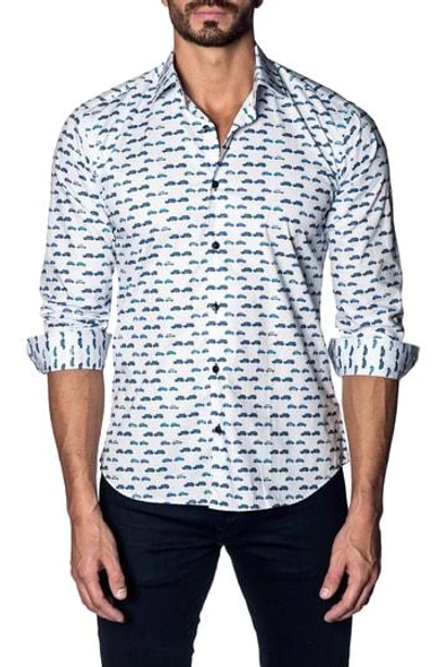 Jared Lang Trim Fit Sport Shirt In White Blue Cars