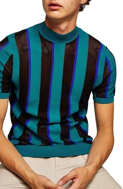 Topman Mesh Stripe T-shirt In Blue Multi