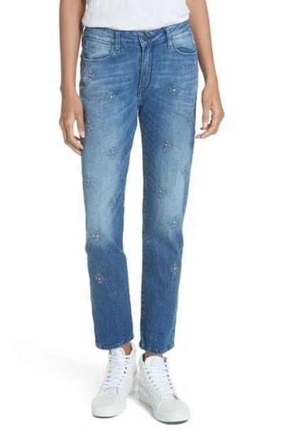 Brockenbow Orphee Jeweled Slim Straight Jeans In Tokyo Blue