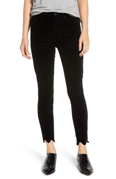 Mother The Looker High Waist Chew Hem Ankle Skinny Jeans In Black