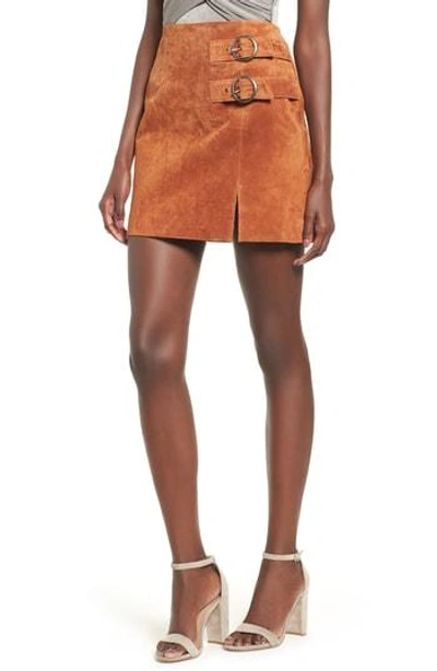 Blanknyc Double Buckle Suede Skirt In El Dorado