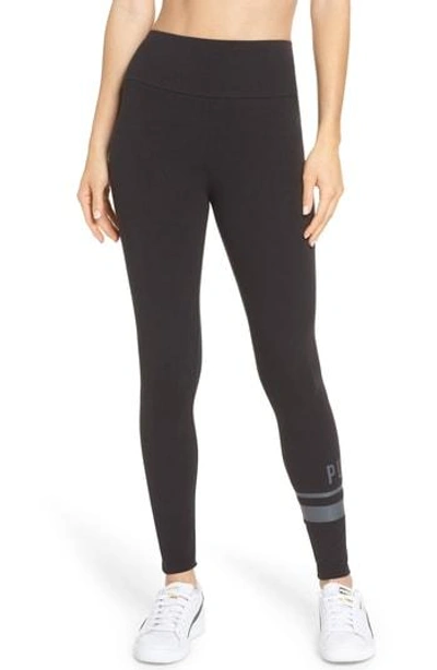 Puma Athletic Logo Leggings In Cotton Black