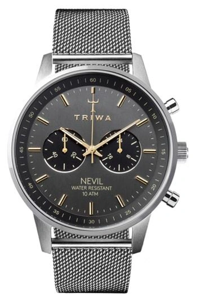 Triwa Nevil Chronograph Mesh Strap Watch, 42mm In Silver/ Grey/ Silver