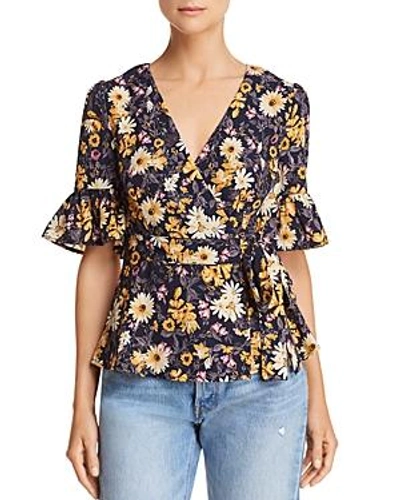Joa Floral-print Wrap Top In Navy Floral
