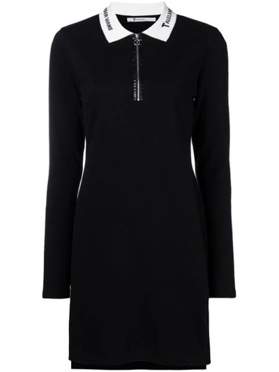 Alexander Wang T Cotton Pique Polo Short Zip-front Shirtdress In Black